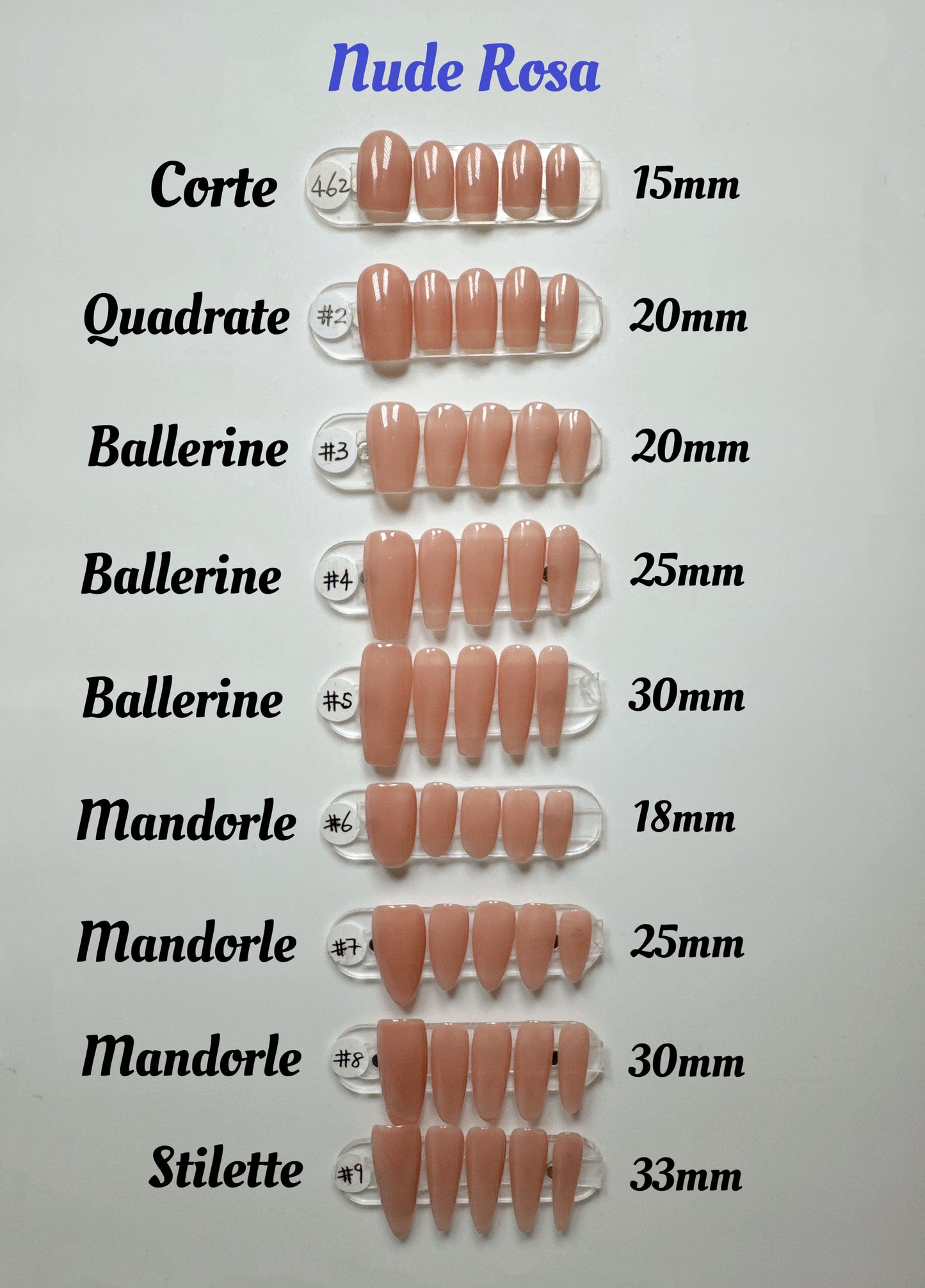 Handmade in gel S462 / Nude Rosa 10pz (lunghezza 15-33mm)